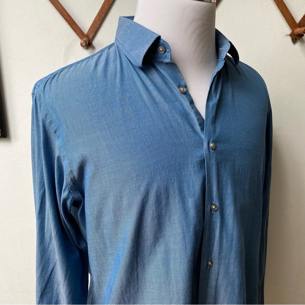 Hugo Boss Blue Sheen Button Down Shirt - Picture 3 of 12